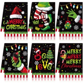 FuWeave 6 Pcs Christmas Kitchen Towels Lime Green Merry Christmas Winter Dish Towel 21 x 14 Inch Decorative Bathroom Hand Towel Absorbent Holiday Tea Towel Christmas Decor for Kitchen Farmhouse Gift