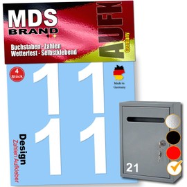 MDS Brand Number Stickers, 5 cm Design, Self-Adhesive Numbers, Vinyl House Numbers for Sticking on for Mailbox, Wheelie Bins, House Number for Outdoor and Indoor Use (White, 1)