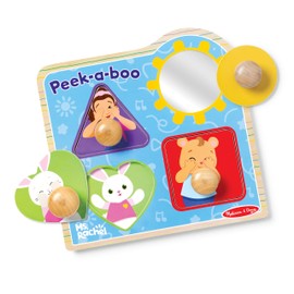 Melissa & Doug® Ms. Rachel™ Wooden Peek-a-Boo Jumbo Peg Puzzle, 4-Piece with Mirror, Toddler Toys for Boys and Girls Ages 1+ Years