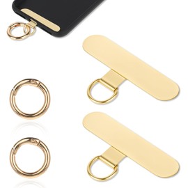 salbsever 2 PCS Cell Phone Tether Patches Phone Tether Tab Heavy Duty Universal Metal Phone Lanyard Tab with 2 Metal Spring Rings Phone Strap Connector Multifunctional Phone Strap Replacement Gold