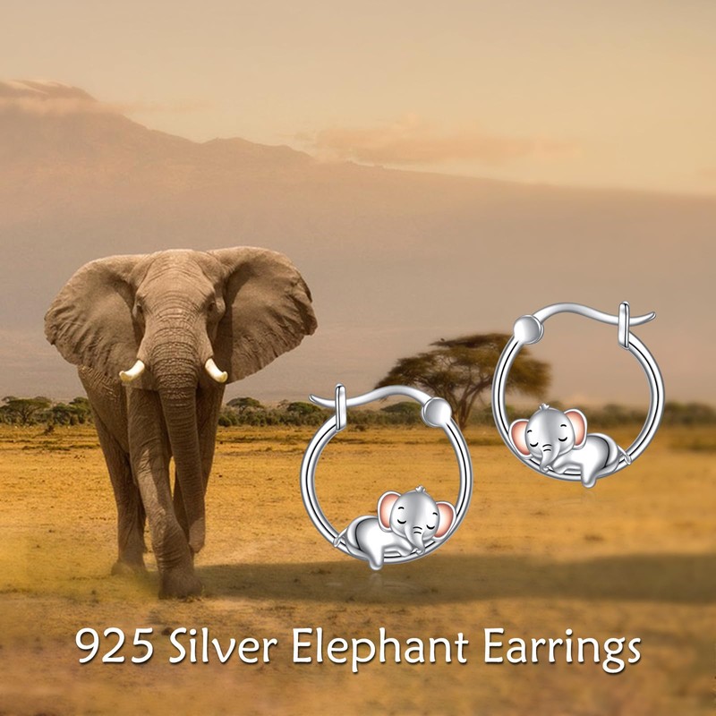 Elephant Hoop Earrings for Women 925 Sterling Silver Cute Elephant