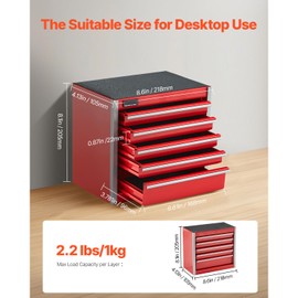 Happybuy 8.6-inch Metal Tool Box, Portable Small Tool Chest with 5 Drawers. Features EVA Liners and PP Feet Pads. Made of Heavy-Duty Steel, with Ball Bearing Opening and Powder Coated Finish in Red