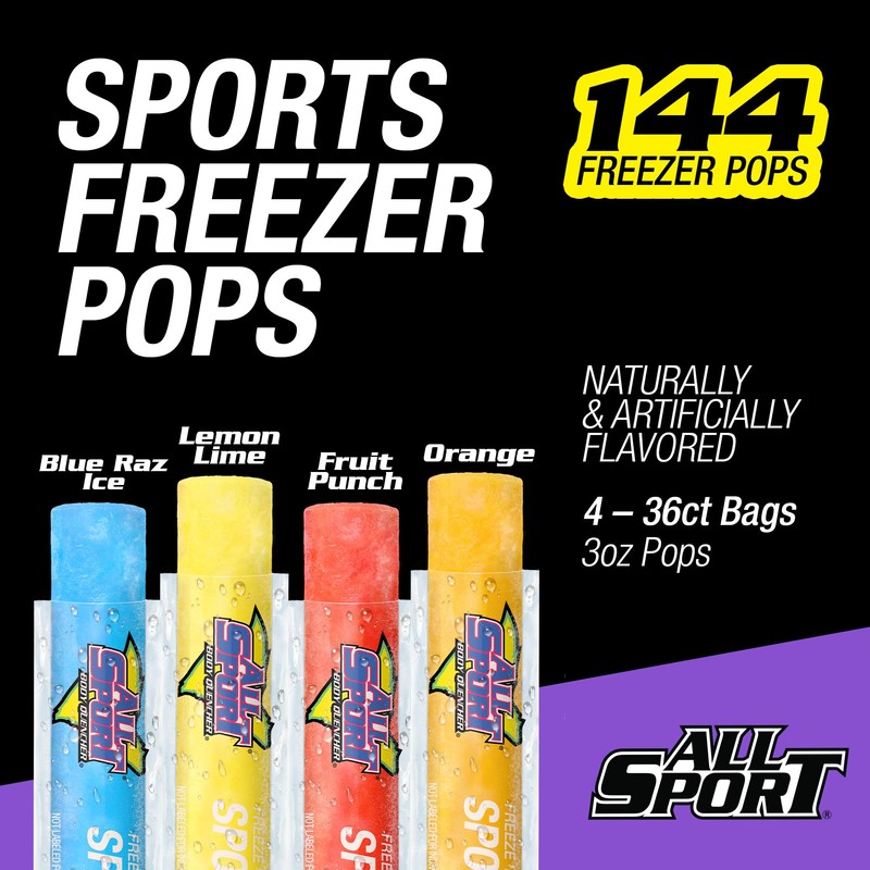 All Sport Freezer Pops, Giant Sized 3oz, 144 CT, Refreshing