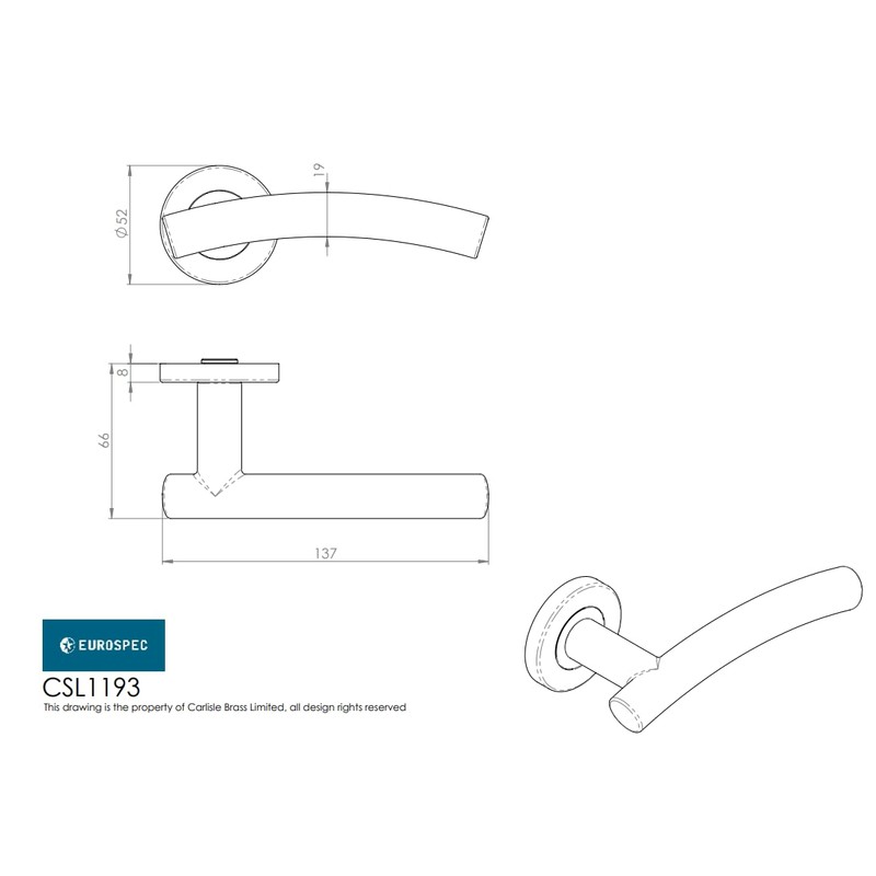 Carlisle Brass Curved 19mm Dia. Lever on Concealed Fix Sprung