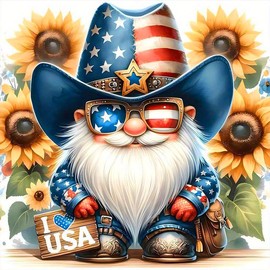 LWZAYS Independence Day Diamond Painting Kits for Adults Beginner, 5D Gnome Diamond Art Kits, DIY Full Round Drill Diamond Dots Painting Gem Arts Crafts Kits for Home Decor 14x14in