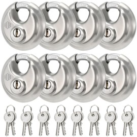Heavy Duty Padlock with Key – 70mm Stainless Steel Commercial Discus Keyed Lock, High Security, 8 Pack