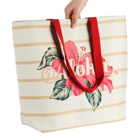 com-four® Beach Bag - Women's Shopper for Shopping - Modern Pool Bag for Beach Utensils - Shoulder Bag for the Beach (Beige - Aloha), Beige - "Aloha", Modern