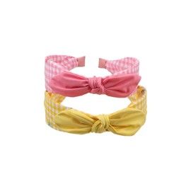 GUEDKIKL 2Pcs Children Bow Hair Hoops, Sweet Plaid Wide Headband Cute Bunny Ears Hair Bands Creative Knotted Headbands Hair Ornament for Kids