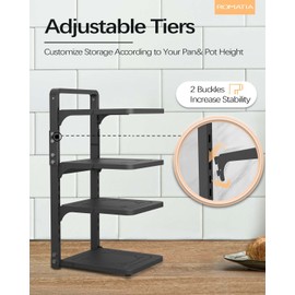 ROMATIA Pot and Pan Organizer Rack for under Cabinet, Heavy Duty Pot Pan Rack under Sink Organizers and Storage, Pot lid organizer, Kitchen Cabinet Organizer with 4 Adjustable Shelves