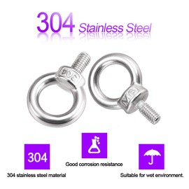 M6 x 11 Eye Bolt, Stainless Steel, Pack of 10, JatilEr 304 Stainless Steel Eye Bolts Ring Bolts Rustproof Eye Bolts Hardware Eye Bolts Ring Round Eye Bolt for Roll of Attachment and Hanging