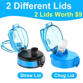 OLDLEY Kids Water Bottle for School with Straw Chug Lid, 15 oz Unbreakable Leak-Proof BPA-Free Motivational Water Bottles with Time Marker for Travel Sports Gym, 2 Lids, Blue