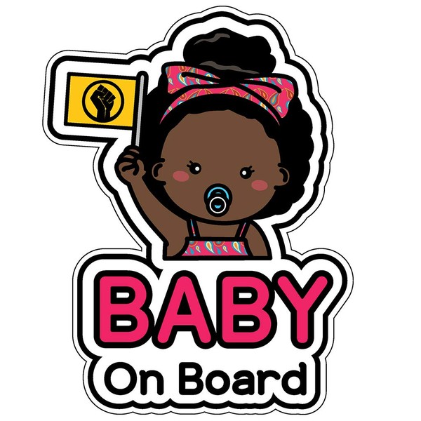 GEEKBEAR Baby on Board Sticker for Cars (08. Afro-American Girl) – Cartoon Style Design as a Car Accessory - Reflective, Weather-Resistant and Eye-Catching