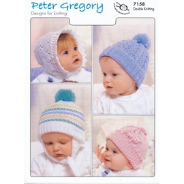 Peter Gregory Double Knitting DK Pattern - 7158 Baby's Bonnet & Hat Selection
