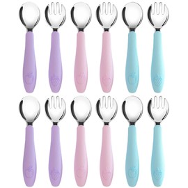 CHILLOUT LIFE Toddler Utensils, Kids Silverware with Silicone Handle, Stainless Steel Metal Toddler Forks and Spoons Safe Baby Cutlery Set for Self Feeding BPA Free Dishwasher Safe - 12 Piece