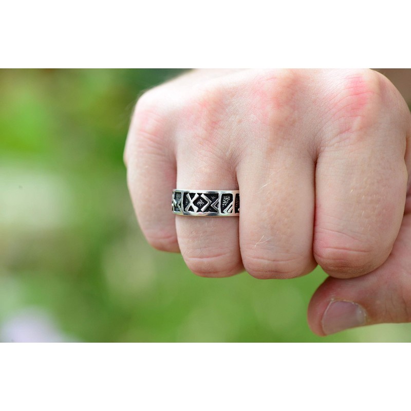 Windalf Viking Silver Ring FUTHARK 9 mm Runes Partner Ring