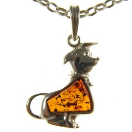 SA Necklaces Baltic amber and sterling silver 925 cognac dog pendant (no chain)