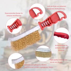 Set of 4 Wire Brush Set, Hand Wire Brush Set, Stainless Steel Brush, Grill Brush, Metal Brush with Bristles Made of Stainless Steel Brass for Cleaning Workshop, Household, Welding Slag and Rust