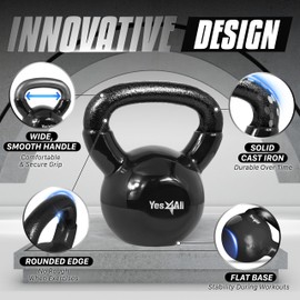 Yes4All Kettlebells 15 20 lbs Set Weight Vinyl Coated Cast Iron for Dumbbell Weights Exercises, Gym, Fitness, Full Body Workout Equipment Push up, Grip and Strength Training, Black