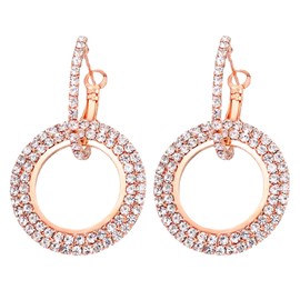 Double Hoop Earrings for Women, Statement Sparkly Cubic Zirconia Hoop Dangle Rose Gold Piercing Earrings for Teen Girls Valentine's Day Jewelry Gifts (Hoop)