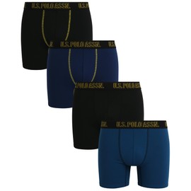 U.S. Polo Assn. Men's Underwear - Ultra Soft Boxer Briefs with Comfort Pouch (4 Pack), Size Medium, Poseidon/Black/Blue/Black