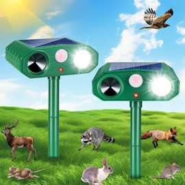 2 Pack Solar Animal Repellent Ultrasonic Outdoor Deer Repellent Devices Cat Deterrent with Motion Sensor Animal Repeller to Raccoon Squirrel Rabbit Dog Skunk with lP66 Waterproof for Yard Lawn