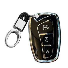 TECART Key Case Cover Fit for Hyundai Santa Fe Azera Equus Soft TPU Keychain Key Case Keyshell Accessories 3 Button Black B