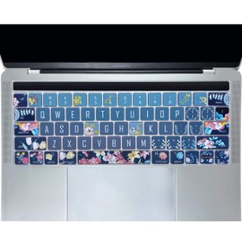 SANFORIN Keyboard Cover for MacBook Pro 13 and 15 Inch with Touch Bar (Model: A2159, A1989, A1990, A1706, A1707), Silicone Skin Protector with Big Letter Design, Red Flower