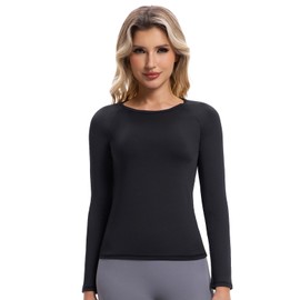Homord Maglietta Sportiva Donna T-Shirt Fitness Traspirante Morbida Maglia Maniche Lunghe per Palestra Yoga Corsa Running Allenamento (S, Nero - Maniche Lunghe)