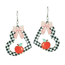 Colorful Heart Shape Wooden Teacher Student Dangle Earrings 2024 Back to School Cartoon Earrings for Women Jewelry First Day of School Gift for Teacher-Style A