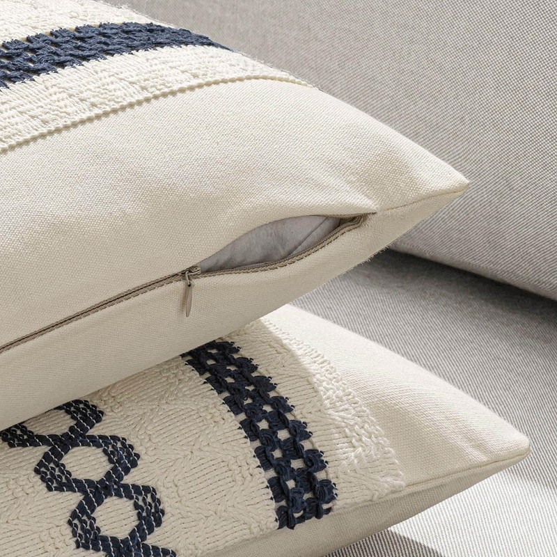MIULEE Pack of 2 Boho Pillow Covers Navy Blue 20x20