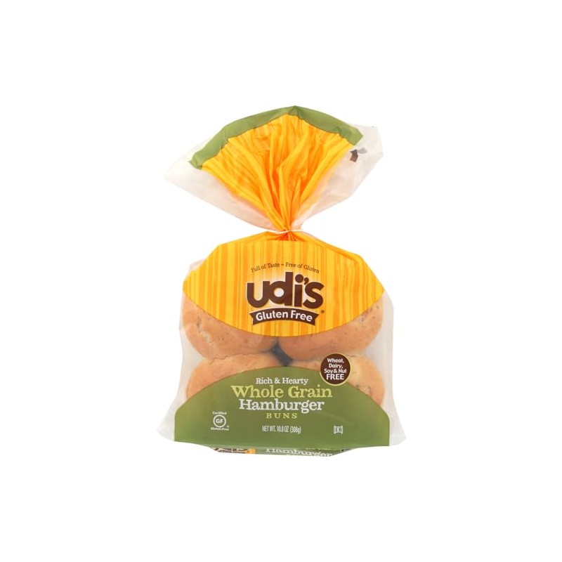 Udis, Buns Hamburgr Whole Green 4 Count, 10.8 Ounce