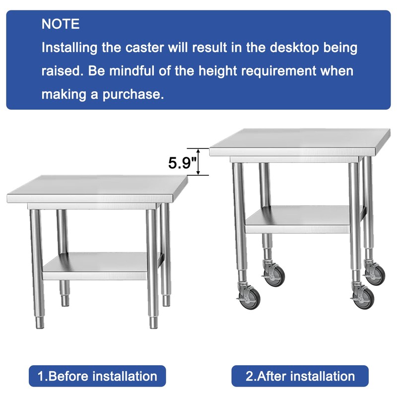 MySit 5 Inches Prep Table Wheels Set of 4, Expanding