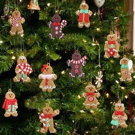 12 Pack Gingerbread Man Ornaments for Christmas Tree Decorations, 2.8 inch Tall Gingerman Hanging Charms Christmas Tree Ornament Holiday Decorations