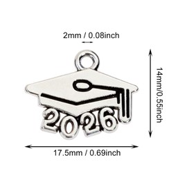 Tupalizy 40PCS Mini 2026 Year Charms Graduation Cap Decorations Metal Tassel Charm Pendant for Graduation Tassels Keychains Bracelets Necklaces Earring Jewelry Making DIY Crafts Party Supplies (Antique Silver)