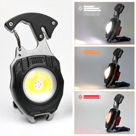 MAKDAK Carabiner Flashlight Tool - 2pc Keychain Flashlight Cob Keychain Work Light 7 Light Modes 1600Lumen Rechargeable Flashlights Pocket Mini Flashlight Bottle Opener Keychain Black