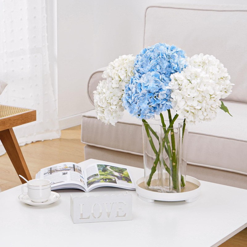 Real Touch Hydrangea Artificial Flowers, 2 Blue & 2 White