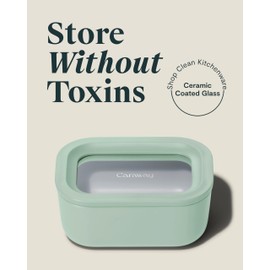 Caraway 2pc Glass Food Storage Set - 2.6 Cup Food Containers (2) - Non-Toxic Ceramic-Coated Glass - Air Release Technology - Compact & Stackable Design - Mist