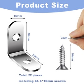 Flintronic Angle Brackets, 22 Packs L Brackets for Wood with 44 Screws, 30*30*16mm Corner Bracket Corner Brace Metal Brackets for Wood, Small Brackets for Furniture Fixation, Windows and Cabinets