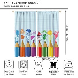 ZhiRain Kids Cartoon Pencil Curtains Colorful Crayons Art Printed School Curtain with Rod Pocket for Nursery Bedroom Living Room Home Decor Drapes Window Treatments 2 Panels Set 42x54 Inch