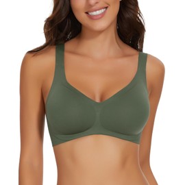 WOWENY Seamless Wirefree Bras for Women No Underwire Padded Push Up Bra Comfortable Soft Bralettes with Support V NeckEveryday Bra Green M