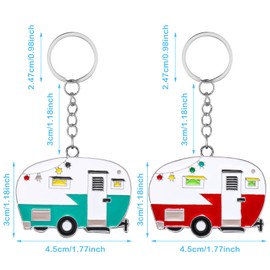 DSLSQD 2 Pieces Camper Keychain, RV Camper Keyring Camper Accessories for Travel Trailers Retro Camping Car Keychain Cute Keychains for Camper Decor RV Travel Camping Trip Souvenirs(Red+Green)