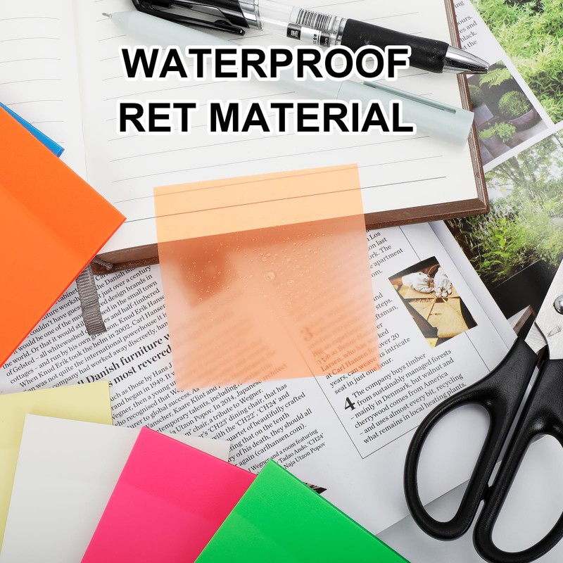 300 Sheets Clear Transparent Sticky Notes, Colorful Waterproof Notepad, Translucent