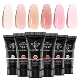 modelones Poly Gel Set 6 Colors Jelly Gel Milky White Sheer Pink Nude Translucent Nail Extension Kit DIY Art for Women | modelones