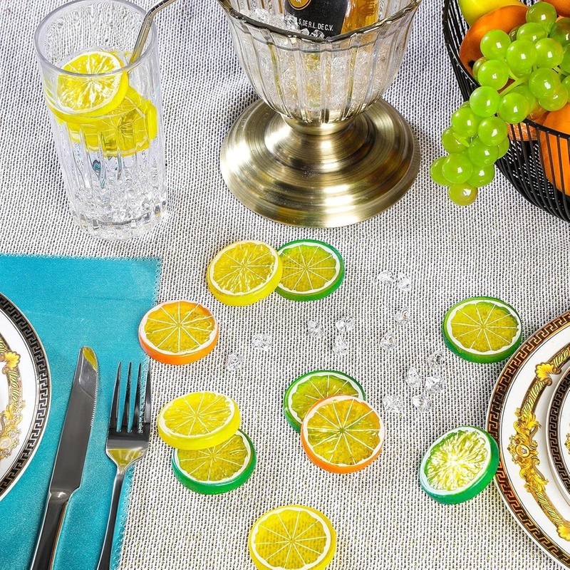 30 Square ice Cubes,15 Artificial Fruit Lemon Slices, Suitable for