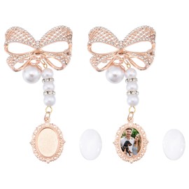 CHGCRAFT 2 Pcs Wedding Bouquet Photo Charms Bridal Bouquet Picture Charm DIY Photo Pin Brooch Bridal Bouquet Photo Charms With Bow-Knot Pearl for Bride Flower Bouquet Wedding Gift