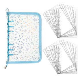 Binder Sealing Pad, Seal Storage, A6, 6 Holes, Blue, Card Protection, 20 Transparent Sleeves, Lightweight, Dustproof Type, Sticker Storage, Photo Storage, Star Pattern, Transparent Sticker Pad