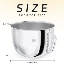 7QT Stainless Steel Mixer Bowl and Bowl Lid Covers for Kitchenaid Stand Mixers, Kitchen Aid Mixing Replacement Bowl for 7QT Lift Mixer with Handle, Dishwasher safe.