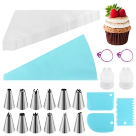 Pack of 120 Piping Bags, Disposable Piping Bags, with 12 Different Nozzles, Stainless Steel