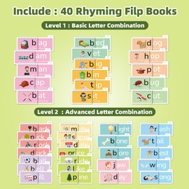 Word Family Build Book, 40 Read and Rhyme Flip Activity Book, Learn to Read Phonics Flash Cards, Sight Words Reading Games for Kids Ages 4-8 Kindergarten 1st 2nd 3rd Homeschool Educational