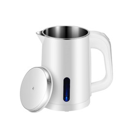 Small Electric Kettle Stainless Steel, 0.6L Portable Travel Electric Tea Kettle, Mini Hot Water Boiler Heater for Business Trip, Camping, Travel, Office (White)
